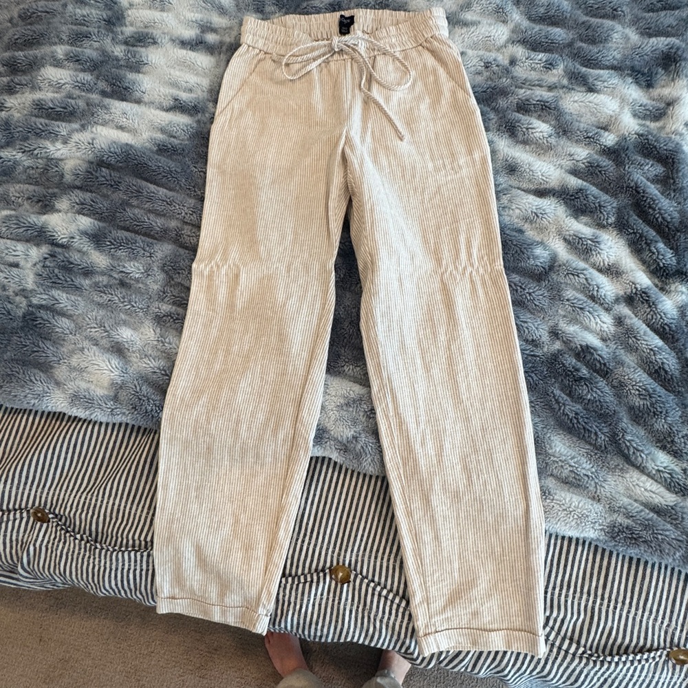 J. Crew Cream Drawstring Ankle Pants linen